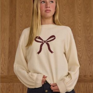 Rylee + Cru Cream Sweater with Bow Accent